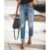 Sexy y2k Women’s Korean Slim Fit Jeans Fashion Solid Color Ripped Hole Tassel Stretch Mid-waist Denim Pencil Long Pants Trousers