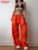 TTQV Fashion Loose Nylon Orange Women’s Pants Casual High Waisted Wide Leg Pants Autumn Solid Pockets Trousers Streetwear 2022